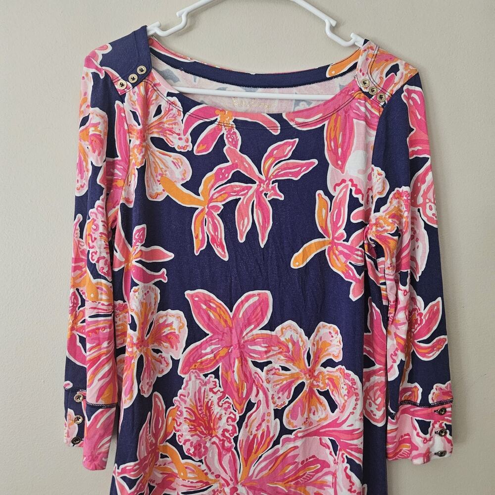 Lilly Pulitzer Pink Blue Dress 3/4 sleeve Floral Size Medium - Picture 2 of 9